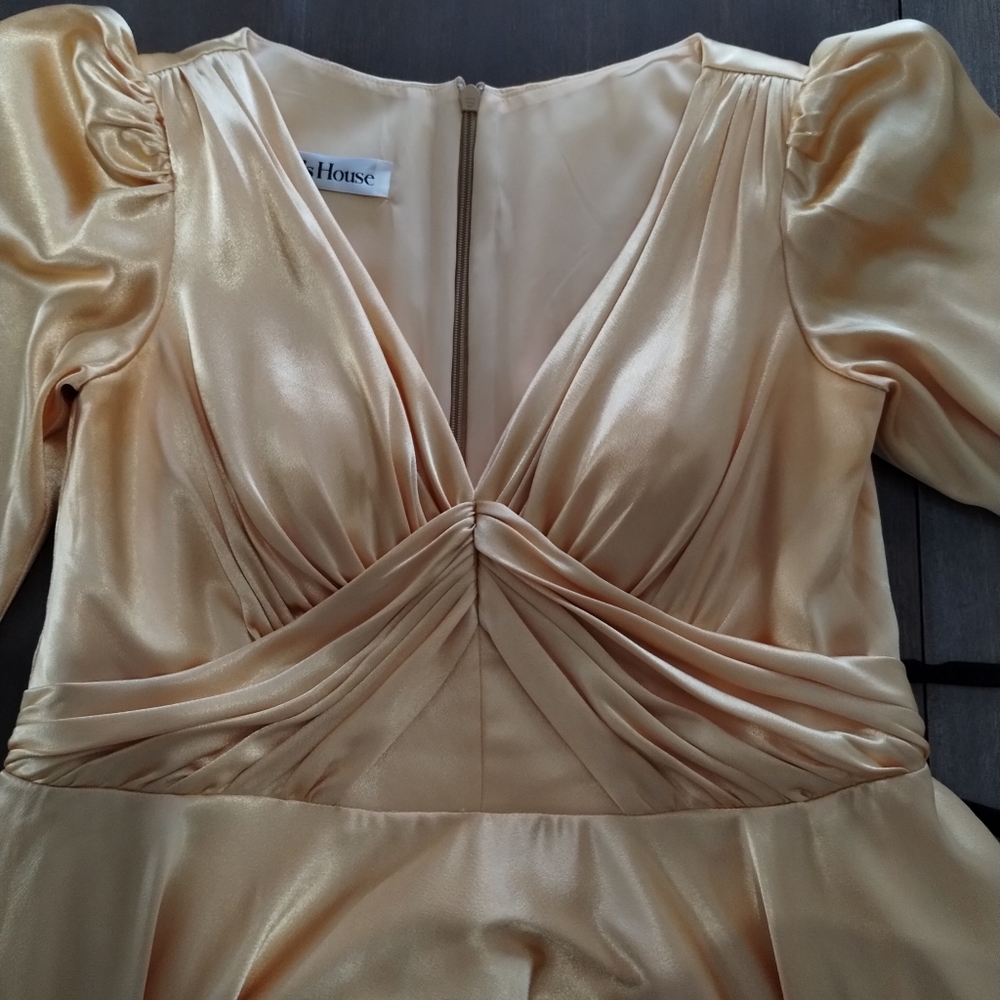 JJ's House Gold Satin Maxi Gown Long Sleeve Formal Dress LP - Picture 5 of 13